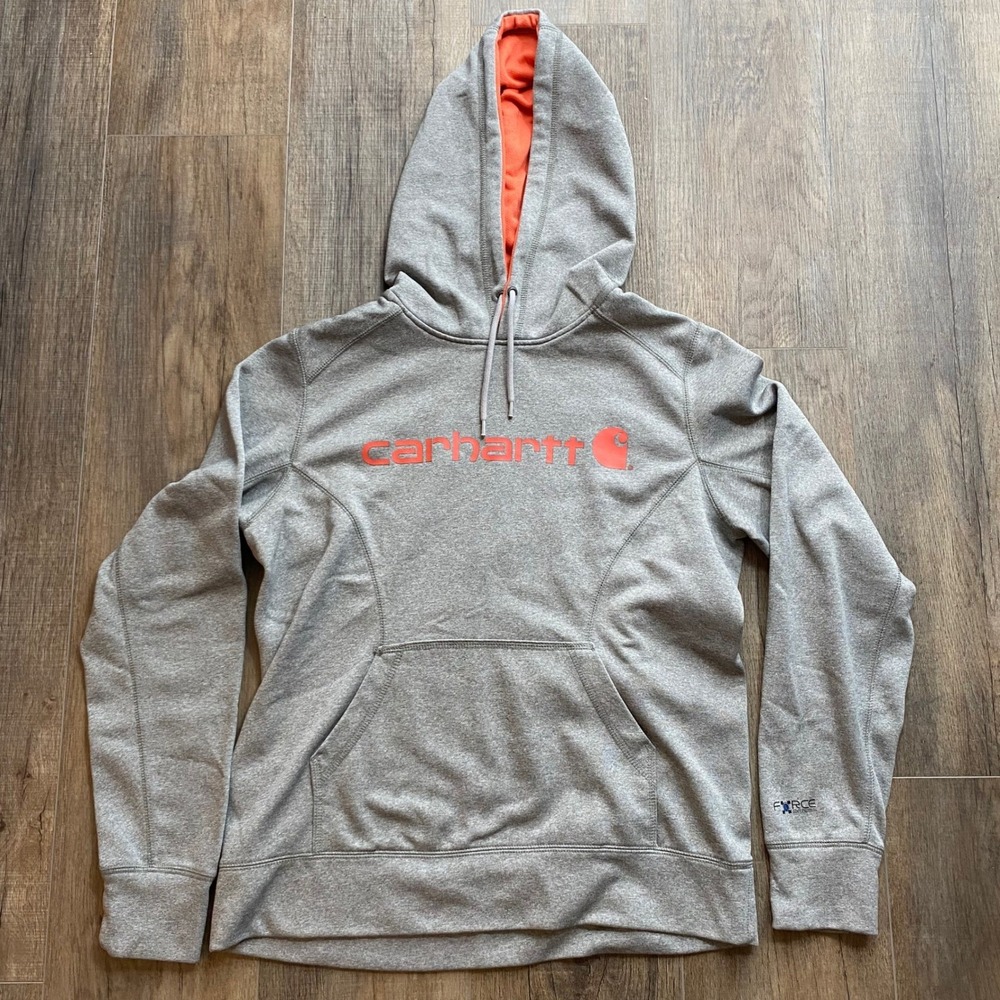 Carhartt Force Womens Gray Logo Pullover Hoodie Sweatshirt Medium (M) 8/10